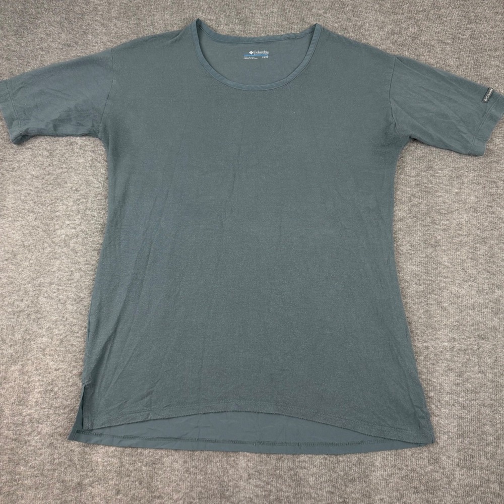 Columbia T-Shirt Women's XS Teal Green Mixed Media Scoop Neck High Low Hem Top